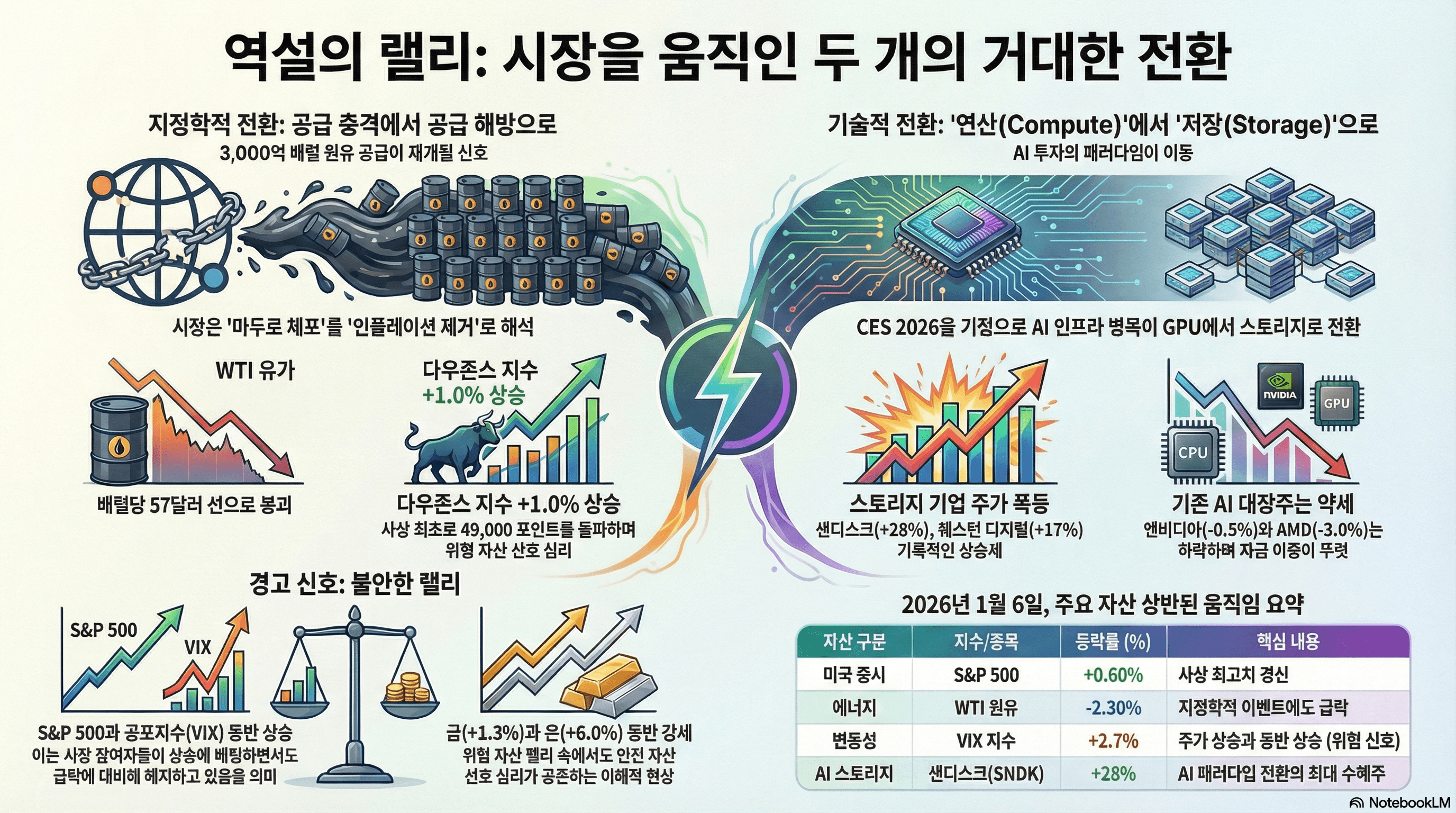 [일간 리포트]1월 7일 시황: 베네수엘라 '강제 개방' 효과와 AI 스토리지(저장장치)의 재발견