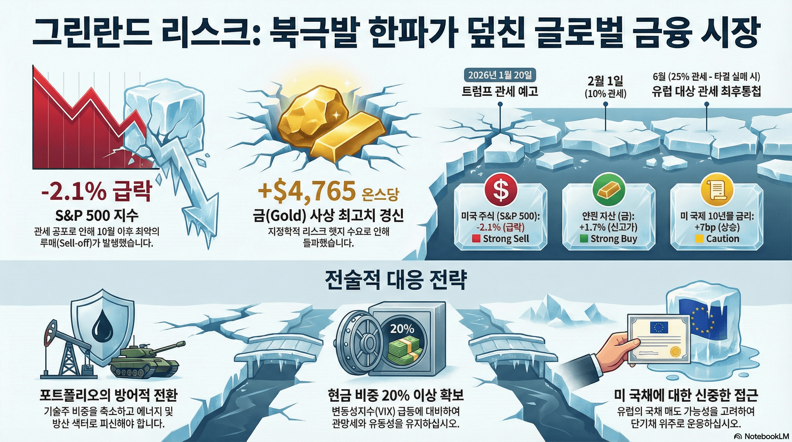 [일간 리포트]트럼프 그린란드 관세 쇼크: S&P 500 급락과 금 사상 최고가 경신(2026.01.21)